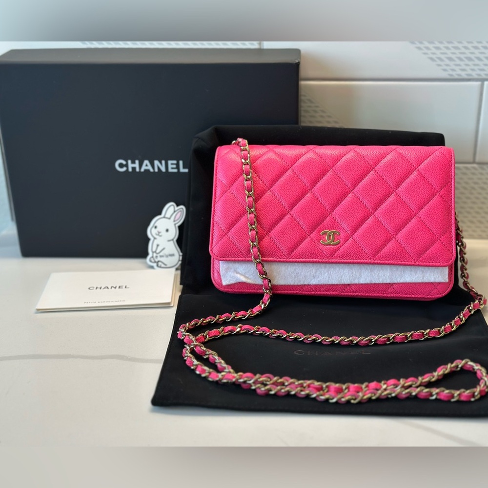 💖 NEW Chanel Classic Wallet On Chain (WOC) Caviar Leather Quilted Purse Pink💖